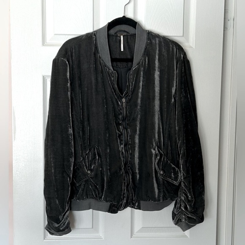 Free People Crushed Velvet Bomber Jacket